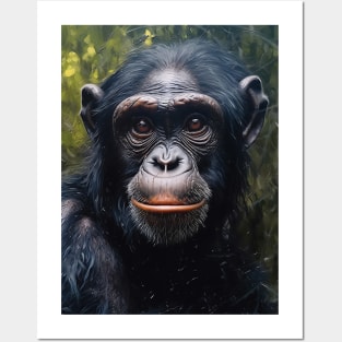 Majestic Bonobo: A Hyperrealistic Oil Painting Exploration Posters and Art